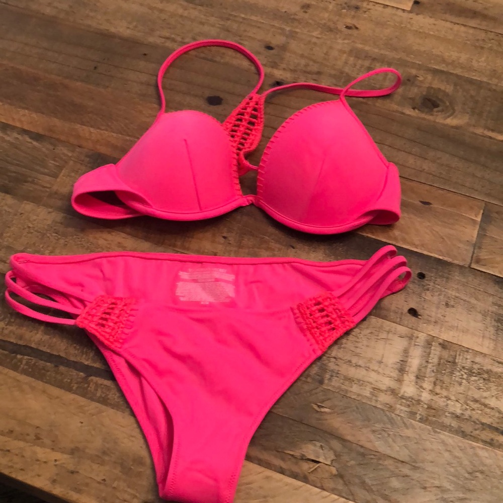 pink crochet bikini